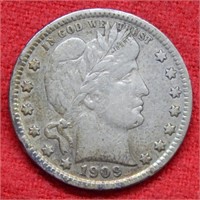 1909 S Barber Silver Quarter