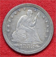 1853 Seated Liberty Silver Quarter - Rays/Arrows