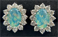 Opal Halo Sterling Earrings