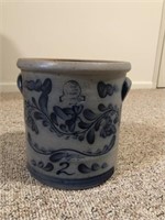 Contemporary Blue Painted Stoneware Crock