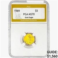 1989 $5 1/10oz Gold Eagle PGA MS70