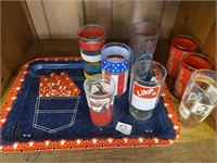 Great Fourth of July decor— tray and six vintage g