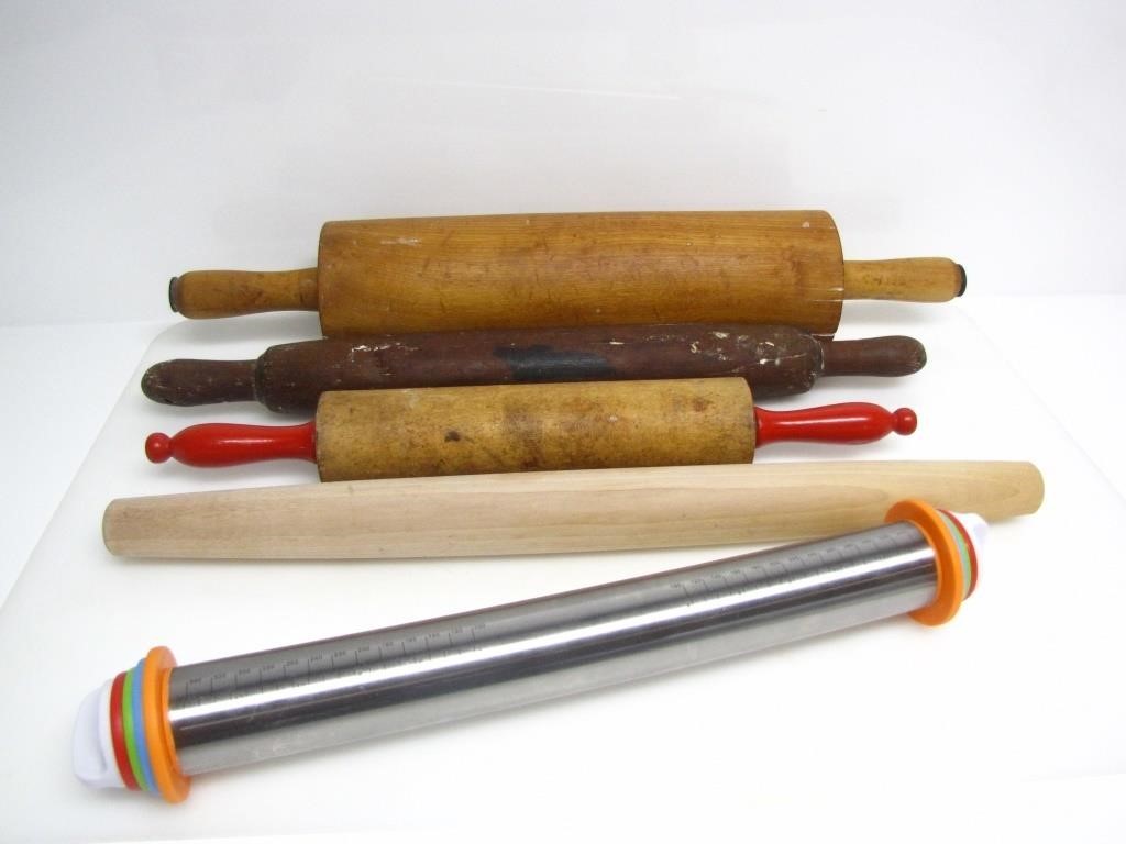 ASSORTED ROLLING PINS + ADJUSTABLE PASTRY ROLLER