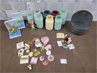 Vintage duck book ends, painted jars, magnets