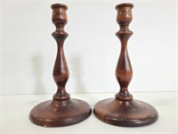 Pair of wooden spindle candlesticks