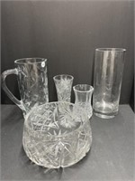 Pitcher, Vase, Crystal bowl and 2 vases