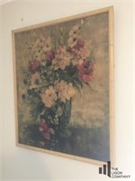 Antique Floral Print Signed Finn Cochran 1944