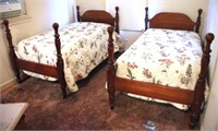 Walnut Twin Beds w/ Bedding crafted by Sam Smoot