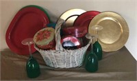Christmas tins and plastic serving pieces