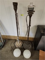 2 vintage floor lamps & 2 glass globe lamp covers