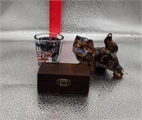 Wood trinket box Wash. Wizards shot glass +Ceramic