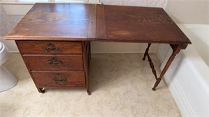 Antique oak three drawer work table, with a