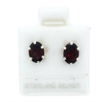 925 Sterling Silver Oval cut Genuine Garnet Earrin