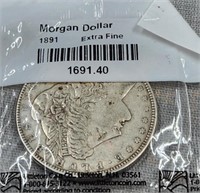 1891 Morgan Silver Dollar, Extra Fine