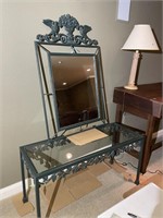 Wrought Iron Glass Top Console Table with Mirror