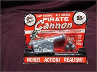 NOS Jolly Roger Pirate Cannon cap gun on card.