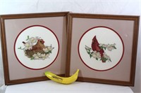 Pr. Needlepoint Framed Cardinal Birds