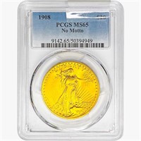 1908 $20 Gold Double Eagle PCGS MS65 No Motto