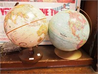 Two vintage world globes on stands, 13 1/2" high