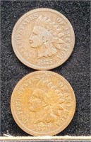 1874 & 1875 Indian Head One Cent Coins