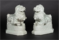 Chinese Celadon Glazed Ceramic Foo Dog Pair