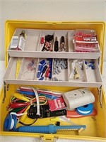 Plastic storage box with electrical accessories