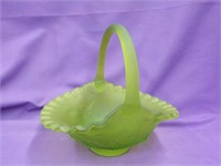 Green Glass Basket, 8x6x7 1/2"