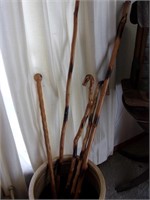 Wooden walking sticks and canes