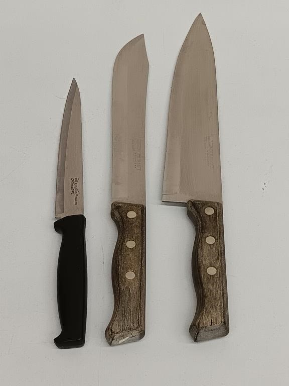 3 STAINLESS STEEL KNIVES ONE IS WILKINSON SWORD