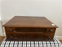 Antique walnut two drawer spool cabinet, 20” x