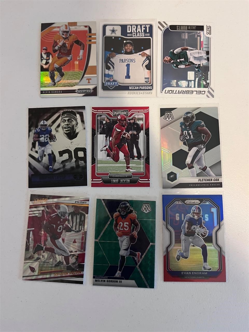 NFL Cards Lamar, Hurts, Parsons, Cox Silver