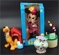 4 Disney Banks Minnie, Pluto & Potts