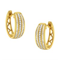 10K Gold Diamond Triple Row Hoop Earrings