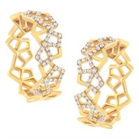 14K Gold Diamond Honeycomb Hoop Earrings