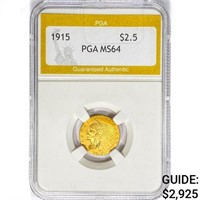 1915 $2.50 Gold Quarter Eagle PGA MS64