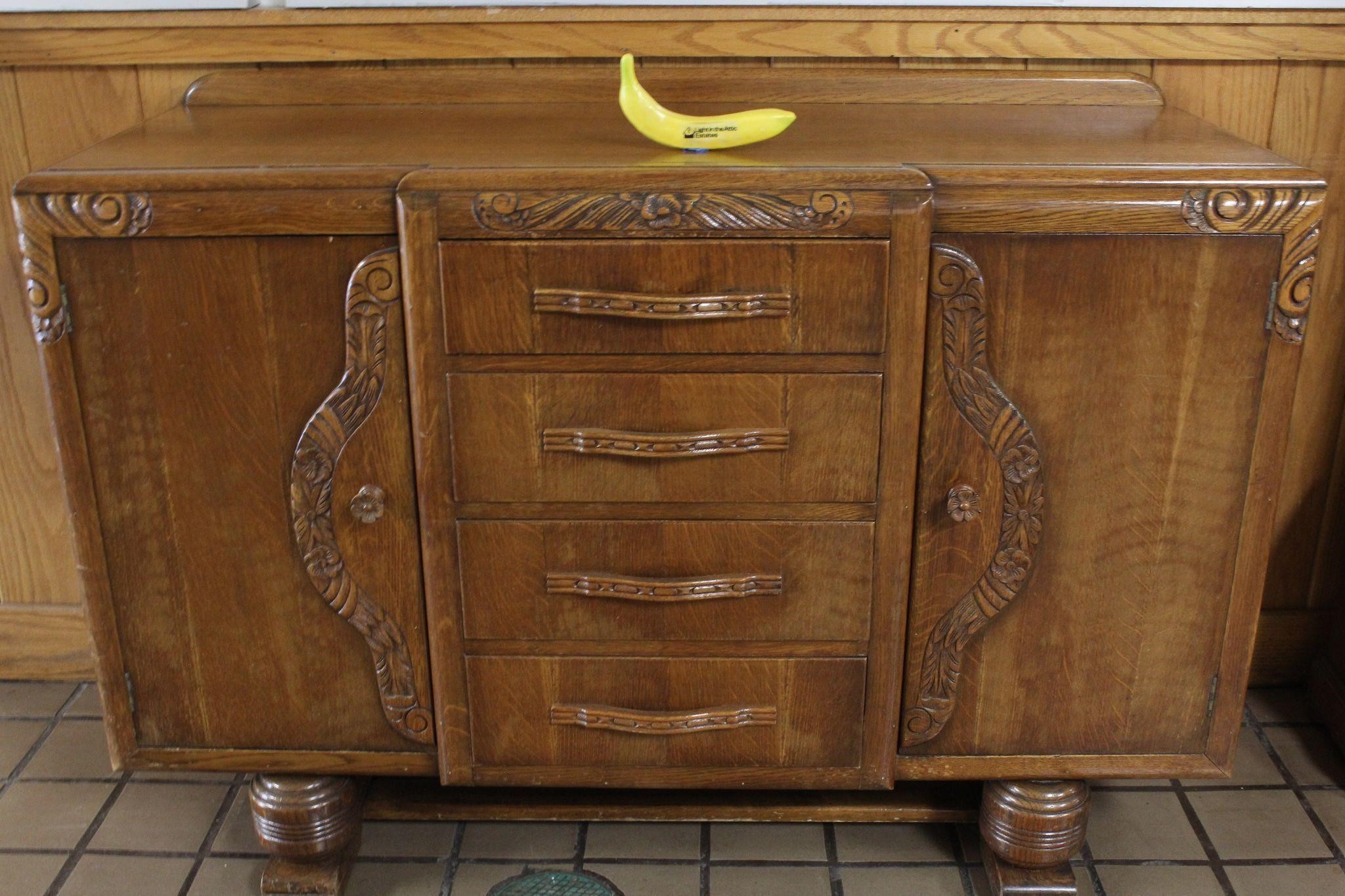 Vintage Art Deco Carved Wood Buffet