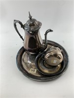 Set of silver-plate teapots and platters