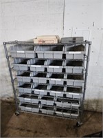 Bin rack on rollers shelving unit 60x15x48 in