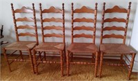 Set Of Four Maple Ladder Back Chairs With Woven
