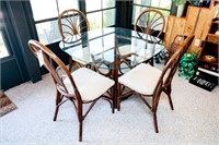 Rattan Glass Table w/4-Matching Chairs