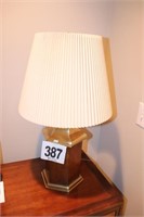30" Tall Brass & Wood Bottom Lamp with Shade