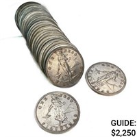 1908 US Philippines Silver Peso Roll (25 Coins)