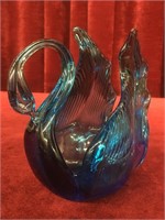 Vintage Blue Glass Swan Dish