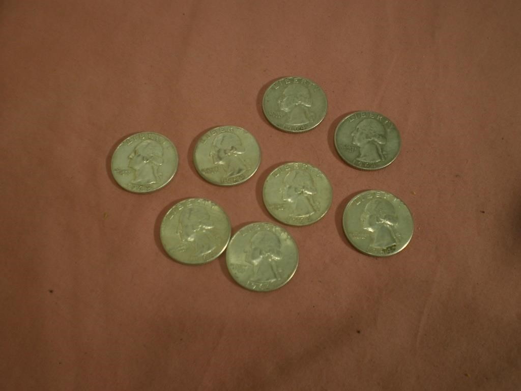 Silver Washington Quarters, 1964, 8 Total