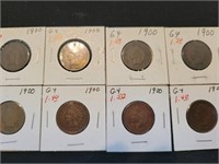 8) 1900 Indian head pennies