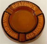 BRADING'S STAG HEAD LAGER BEER AMBER GLASS ASHTRAY