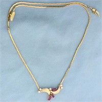Italian-Made Ruby and Diamond Necklace in 14K Yell