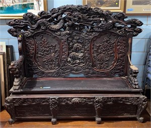 ANTIQUE ORIENTAL CARVED DRAGON THEME BENCH