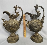 Pr of Cast Metal Mantle Garniture Ewers