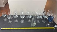 Wine glasses, 6 matching red wine, decanter, and